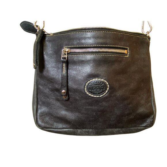 ROOTS CANADA LEATHER CROSSBODY 2 TONE GREY BAG - Picture 5 of 10